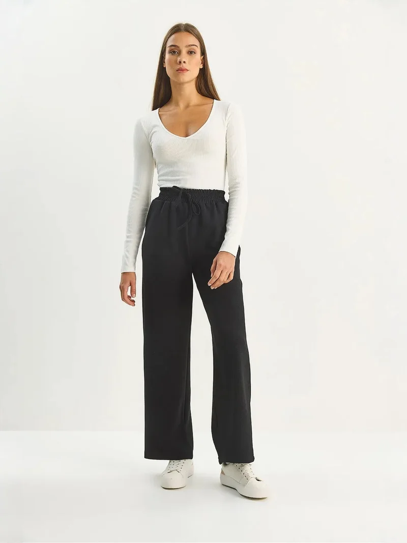 Bianco Lucci Black LUCCI High Waist Wide Leg Pants for Women | Best Price UAE